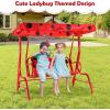 imageKids Porch Swing 2Seater Outdoor Lounge Chair with Adjustable Canopy ampamp Safety Belts Metal Stand Hanging Swing Bench Patio Swing for Backyard Patio Lawn Garden Blue FlamingoRed Ladybug
