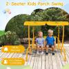 imageKids Porch Swing 2Seater Outdoor Lounge Chair with Adjustable Canopy ampamp Safety Belts Metal Stand Hanging Swing Bench Patio Swing for Backyard Patio Lawn Garden Blue FlamingoYellow Alligator