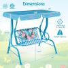 imageKids Porch Swing 2Seater Outdoor Lounge Chair with Adjustable Canopy ampamp Safety Belts Metal Stand Hanging Swing Bench Patio Swing for Backyard Patio Lawn Garden Blue FlamingoBlue Flamingo