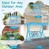imageKids Porch Swing 2Seater Outdoor Lounge Chair with Adjustable Canopy ampamp Safety Belts Metal Stand Hanging Swing Bench Patio Swing for Backyard Patio Lawn Garden Blue FlamingoBlue Flamingo