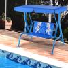 imageKids Porch Swing 2Seater Outdoor Lounge Chair with Adjustable Canopy ampamp Safety Belts Metal Stand Hanging Swing Bench Patio Swing for Backyard Patio Lawn Garden Blue FlamingoBlue Puppy