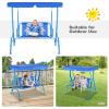 imageKids Porch Swing 2Seater Outdoor Lounge Chair with Adjustable Canopy ampamp Safety Belts Metal Stand Hanging Swing Bench Patio Swing for Backyard Patio Lawn Garden Blue FlamingoBlue Puppy