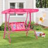 imageKids Porch Swing 2Seater Outdoor Lounge Chair with Adjustable Canopy ampamp Safety Belts Metal Stand Hanging Swing Bench Patio Swing for Backyard Patio Lawn Garden Blue FlamingoPink Mermaid