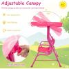 imageKids Porch Swing 2Seater Outdoor Lounge Chair with Adjustable Canopy ampamp Safety Belts Metal Stand Hanging Swing Bench Patio Swing for Backyard Patio Lawn Garden Blue FlamingoPink Mermaid