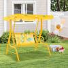 imageKids Porch Swing 2Seater Outdoor Lounge Chair with Adjustable Canopy ampamp Safety Belts Metal Stand Hanging Swing Bench Patio Swing for Backyard Patio Lawn Garden Blue FlamingoYellow Alligator