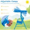 imageKids Porch Swing 2Seater Outdoor Lounge Chair with Adjustable Canopy ampamp Safety Belts Metal Stand Hanging Swing Bench Patio Swing for Backyard Patio Lawn Garden Blue FlamingoBlue Dinosaur