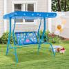 imageKids Porch Swing 2Seater Outdoor Lounge Chair with Adjustable Canopy ampamp Safety Belts Metal Stand Hanging Swing Bench Patio Swing for Backyard Patio Lawn Garden Blue FlamingoBlue Dinosaur