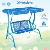 imageKids Porch Swing 2Seater Outdoor Lounge Chair with Adjustable Canopy ampamp Safety Belts Metal Stand Hanging Swing Bench Patio Swing for Backyard Patio Lawn Garden Blue FlamingoBlue Dinosaur