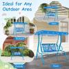 imageKids Porch Swing 2Seater Outdoor Lounge Chair with Adjustable Canopy ampamp Safety Belts Metal Stand Hanging Swing Bench Patio Swing for Backyard Patio Lawn Garden Blue FlamingoBlue Dinosaur