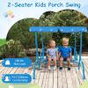 imageKids Porch Swing 2Seater Outdoor Lounge Chair with Adjustable Canopy ampamp Safety Belts Metal Stand Hanging Swing Bench Patio Swing for Backyard Patio Lawn Garden Blue FlamingoBlue Dinosaur