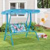 imageKids Porch Swing 2Seater Outdoor Lounge Chair with Adjustable Canopy ampamp Safety Belts Metal Stand Hanging Swing Bench Patio Swing for Backyard Patio Lawn Garden Blue FlamingoBlue Flamingo