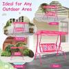 imageKids Porch Swing 2Seater Outdoor Lounge Chair with Adjustable Canopy ampamp Safety Belts Metal Stand Hanging Swing Bench Patio Swing for Backyard Patio Lawn Garden Blue FlamingoPink Mermaid