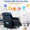 imageKids Recliner Kids Reclining Chair wAdjustable Backrest ampamp Footrest 2 Side Pockets Leather Armchair for Boys ampamp Girls Comfy Toddler Gaming Chair for Nursery Bedroom Black  BlueBlack  Blue