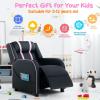 imageKids Recliner Kids Reclining Chair wAdjustable Backrest ampamp Footrest 2 Side Pockets Leather Armchair for Boys ampamp Girls Comfy Toddler Gaming Chair for Nursery Bedroom Black  BlueBlack  Pink