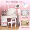 imageKids Vanity 2 in 1 Kids Vanity Table ampamp Chair Set wLighted Mirror Drawer Storage Shelves ampamp Cabinet Pretend Play Toddler Vanity Girls Vanity for Little Girls Ages 3 White