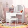 imageKids Vanity 2 in 1 Kids Vanity Table ampamp Chair Set wLighted Mirror Drawer Storage Shelves ampamp Cabinet Pretend Play Toddler Vanity Girls Vanity for Little Girls Ages 3 White