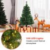 imagePreLit Artificial Christmas Tree 4FT Green PVC Chilean Pine Christmas Tree with 100 WarmWhite LED 8inch Plastic Triangular Stand for Indoor ampamp Outdoor Home Holiday Decoration