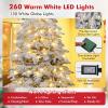 imagePreLit Artificial Snow Christmas Tree 6ft Flocked Hinged Xmas Tree with 260L Warm White Ball Lights ampamp Led Lights 8 Lighting Modes and Metal Stand for Holiday Decoration ampamp Home Party 6FT6ft