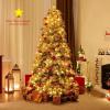 imagePreLit Artificial Snow Christmas Tree 6ft Flocked Hinged Xmas Tree with 260L Warm White Ball Lights ampamp Led Lights 8 Lighting Modes and Metal Stand for Holiday Decoration ampamp Home Party 6FT6ft
