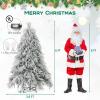 imagePreLit Snow Christmas Tree 45 FT Hinged Artificial Xmas Tree with Metal Foldable Stand Wrapped Warm White LED Lights Flocked Decoration Christmas Tree for Home Living Room 45FT6ft