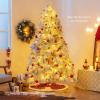 imagePreLit Snow Christmas Tree 45 FT Hinged Artificial Xmas Tree with Metal Foldable Stand Wrapped Warm White LED Lights Flocked Decoration Christmas Tree for Home Living Room 45FT7ft