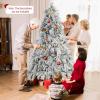 imagePreLit Snow Christmas Tree 45 FT Hinged Artificial Xmas Tree with Metal Foldable Stand Wrapped Warm White LED Lights Flocked Decoration Christmas Tree for Home Living Room 45FT7ft