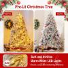 imagePreLit Snow Christmas Tree 45 FT Hinged Artificial Xmas Tree with Metal Foldable Stand Wrapped Warm White LED Lights Flocked Decoration Christmas Tree for Home Living Room 45FT7ft