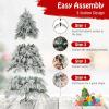 imagePreLit Snow Christmas Tree 45 FT Hinged Artificial Xmas Tree with Metal Foldable Stand Wrapped Warm White LED Lights Flocked Decoration Christmas Tree for Home Living Room 45FT7ft