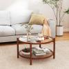 imageRattan Glass Coffee Table 2Tier Boho Table with Spacious Storage Space Wooden Modern Glass Coffee Table for Living RoomBedroom Office Meeting Room ampamp Balcony 31 x 17 Cherry