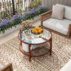 imageRattan Glass Coffee Table 2Tier Boho Table with Spacious Storage Space Wooden Modern Glass Coffee Table for Living RoomBedroom Office Meeting Room ampamp Balcony 31 x 17 Cherry