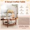 imageRattan Glass Coffee Table 2Tier Boho Table with Spacious Storage Space Wooden Modern Glass Coffee Table for Living RoomBedroom Office Meeting Room ampamp Balcony 31 x 17 Cherry