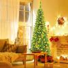 imageSlim Artificial Pencil Christmas Tree PreLit Tree with NonGlaring LED Lights and Foldable Base Festive Decoration for Compact Room Passway Green Warm White Lights 65ftWarm White Lights