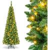 imageSlim Artificial Pencil Christmas Tree PreLit Tree with NonGlaring LED Lights and Foldable Base Festive Decoration for Compact Room Passway Green Warm White Lights 65ftWarm White Lights