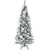 imageSnow Flocked Hinged Artificial Christmas Tree Full Holiday Xmas Tree Decoration with White Berries ampamp Poinsettia Flowers Slim Pencil Christmas Pine Tree with Autospread Branches ampamp Metal Base