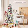 imageSnow Flocked Hinged Artificial Christmas Tree Full Holiday Xmas Tree Decoration with White Berries ampamp Poinsettia Flowers Slim Pencil Christmas Pine Tree with Autospread Branches ampamp Metal Base