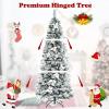 imageSnow Flocked Hinged Artificial Christmas Tree Full Holiday Xmas Tree Decoration with White Berries ampamp Poinsettia Flowers Slim Pencil Christmas Pine Tree with Autospread Branches ampamp Metal Base