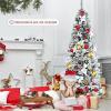 imageSnow Flocked Hinged Artificial Christmas Tree Full Holiday Xmas Tree Decoration with White Berries ampamp Poinsettia Flowers Slim Pencil Christmas Pine Tree with Autospread Branches ampamp Metal Base