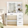 imageVanity Desk with Mirror and Lights Dressing Table with 4 Drawers Hutch Shelves Charging Station Hair Dryer Stand 3 Color Lighting Modern Makeup Vanity for Bedroom Living Room BlackWhite