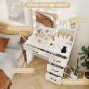 imageVanity Desk with Mirror and Lights Dressing Table with 4 Drawers Hutch Shelves Charging Station Hair Dryer Stand 3 Color Lighting Modern Makeup Vanity for Bedroom Living Room BlackWhite