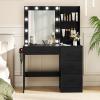 imageVanity Desk with Mirror and Lights Dressing Table with 4 Drawers Hutch Shelves Charging Station Hair Dryer Stand 3 Color Lighting Modern Makeup Vanity for Bedroom Living Room BlackBlack