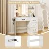 imageVanity Desk with Mirror and Lights Dressing Table with 4 Drawers Hutch Shelves Charging Station Hair Dryer Stand 3 Color Lighting Modern Makeup Vanity for Bedroom Living Room BlackWhite