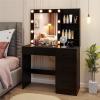 imageVanity Desk with Mirror and Lights Dressing Table with 4 Drawers Hutch Shelves Charging Station Hair Dryer Stand 3 Color Lighting Modern Makeup Vanity for Bedroom Living Room BlackBlack