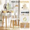 imageVanity Desk with Mirror and Lights Dressing Table with Padded Stool 3Color Light Brightness Adjustment 4 Storage Drawers Makeup Vanity Set for Small Space Bedroom White ampamp GoldWhite  Gold