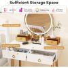 imageVanity Desk with Mirror and Lights Dressing Table with Padded Stool 3Color Light Brightness Adjustment 4 Storage Drawers Makeup Vanity Set for Small Space Bedroom White ampamp GoldWhite  Gold