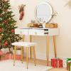 imageVanity Desk with Mirror and Lights Dressing Table with Padded Stool 3Color Light Brightness Adjustment 4 Storage Drawers Makeup Vanity Set for Small Space Bedroom White ampamp GoldWhite  Gold