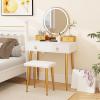 imageVanity Desk with Mirror and Lights Dressing Table with Padded Stool 3Color Light Brightness Adjustment 4 Storage Drawers Makeup Vanity Set for Small Space Bedroom White ampamp GoldWhite  Gold