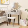 imageVanity Desk with Mirror and Lights Dressing Table with Padded Stool 3Color Light Brightness Adjustment 4 Storage Drawers Makeup Vanity Set for Small Space Bedroom White ampamp GoldBlack  Gray