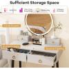 imageVanity Desk with Mirror and Lights Dressing Table with Padded Stool 3Color Light Brightness Adjustment 4 Storage Drawers Makeup Vanity Set for Small Space Bedroom White ampamp GoldBlack  Gray