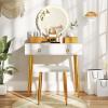 imageVanity Desk with Mirror and Lights Dressing Table with Padded Stool 3Color Light Brightness Adjustment 4 Storage Drawers Makeup Vanity Set for Small Space Bedroom White ampamp GoldWhite  Gold