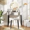 imageVanity Desk with Mirror and Lights Dressing Table with Padded Stool 3Color Light Brightness Adjustment 4 Storage Drawers Makeup Vanity Set for Small Space Bedroom White ampamp GoldBlack  Gray